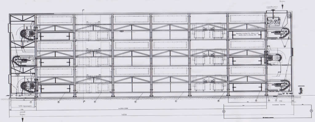 Чертеж на триетажна конвейерна сушилня за билки.